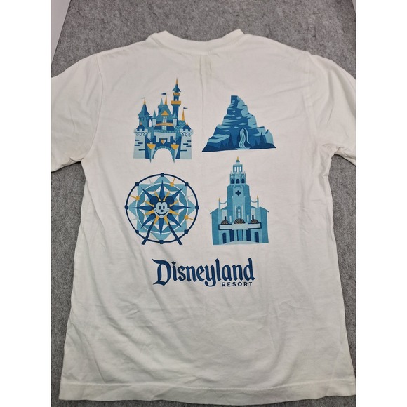 Disneyland Resort White Graphic T Shirt Mickey Mouse Castle Icons Adult Size L - Picture 1 of 6